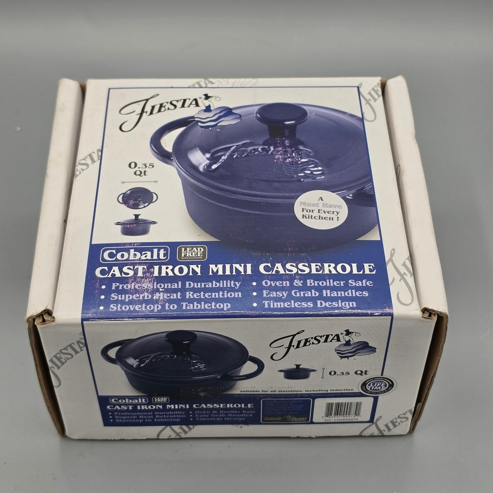 NEW Fiesta Mini Casserole 0.35 Qt Cobalt Blue Cast Iron Dutch Oven Cookware